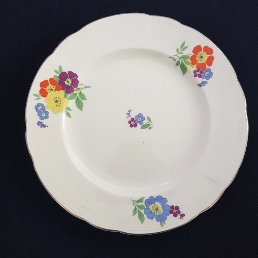 4pc Alfred Meakin Freda Salad Plates: Hand-Painted Art Deco Floral 1930s England